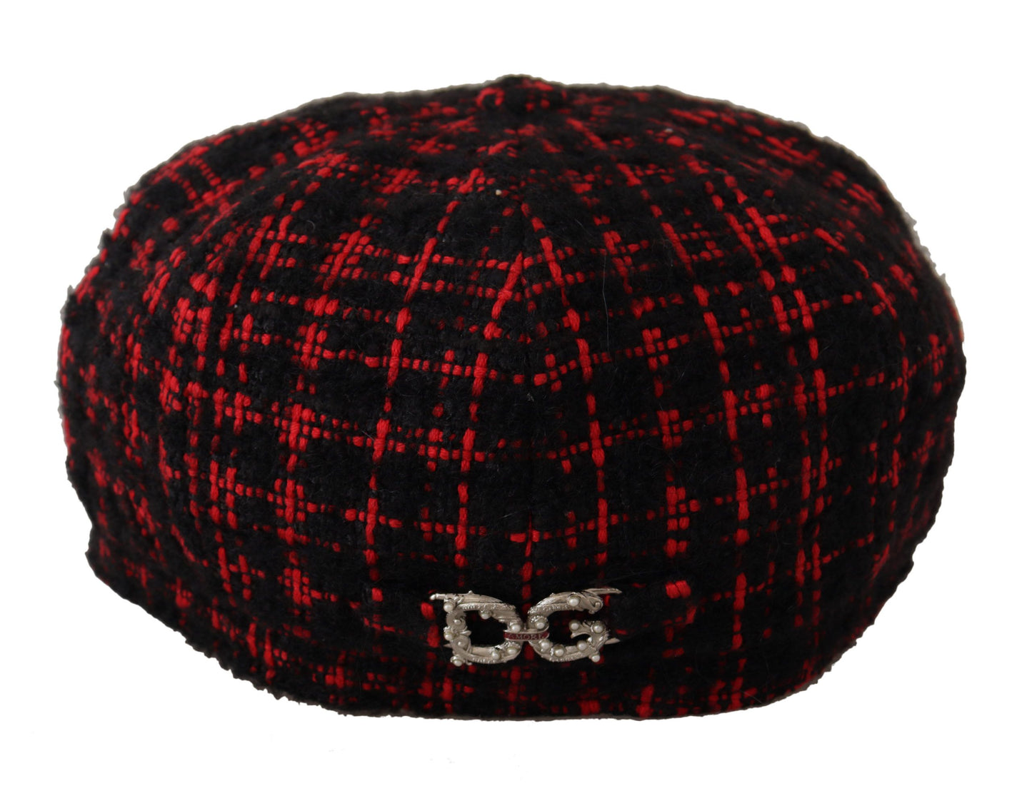 Dolce & Gabbana Elegant Tweed Newsboy Cap in Red & Black