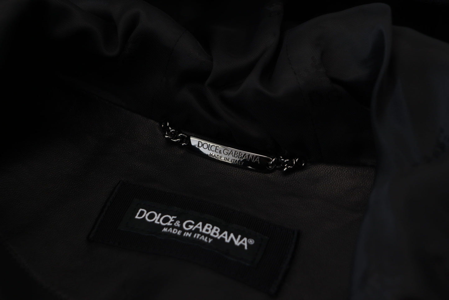 Dolce & Gabbana Sleek Black Leather Hooded Bomber Jacket