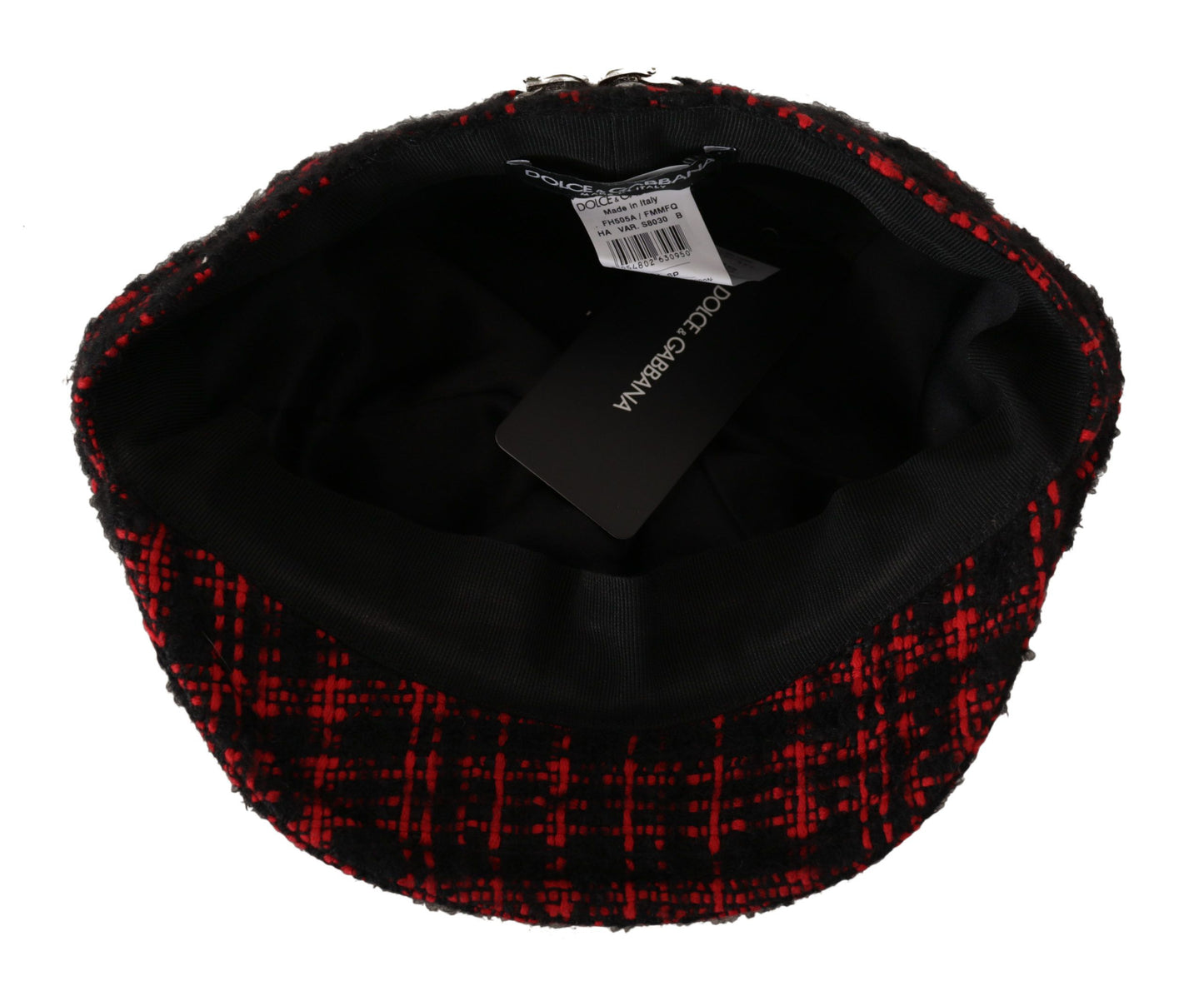 Dolce & Gabbana Elegant Tweed Newsboy Cap in Red & Black