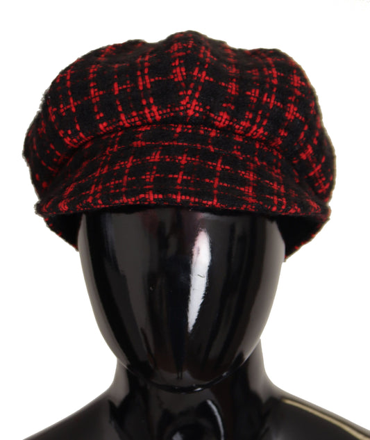 Dolce & Gabbana Elegant Tweed Newsboy Cap in Red & Black