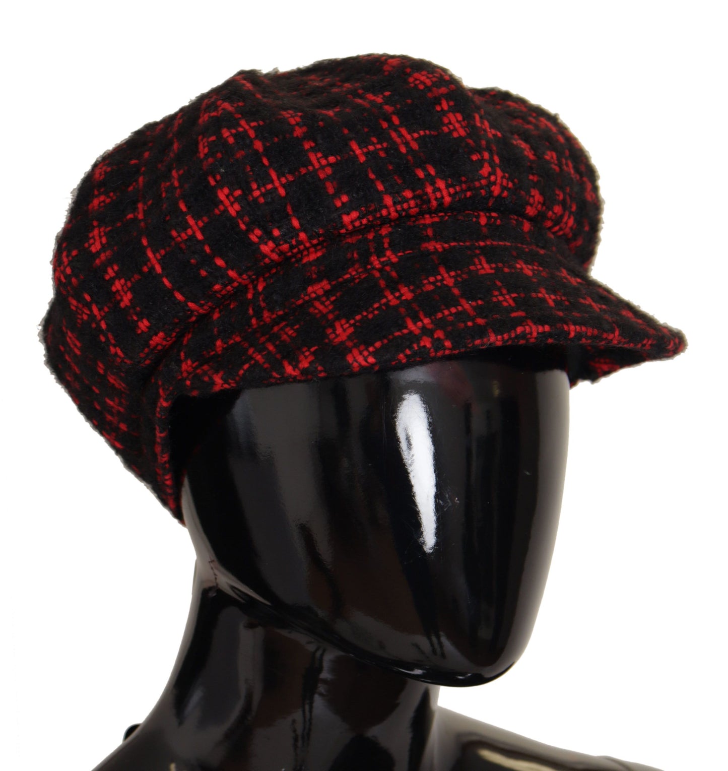 Dolce & Gabbana Elegant Tweed Newsboy Cap in Red & Black