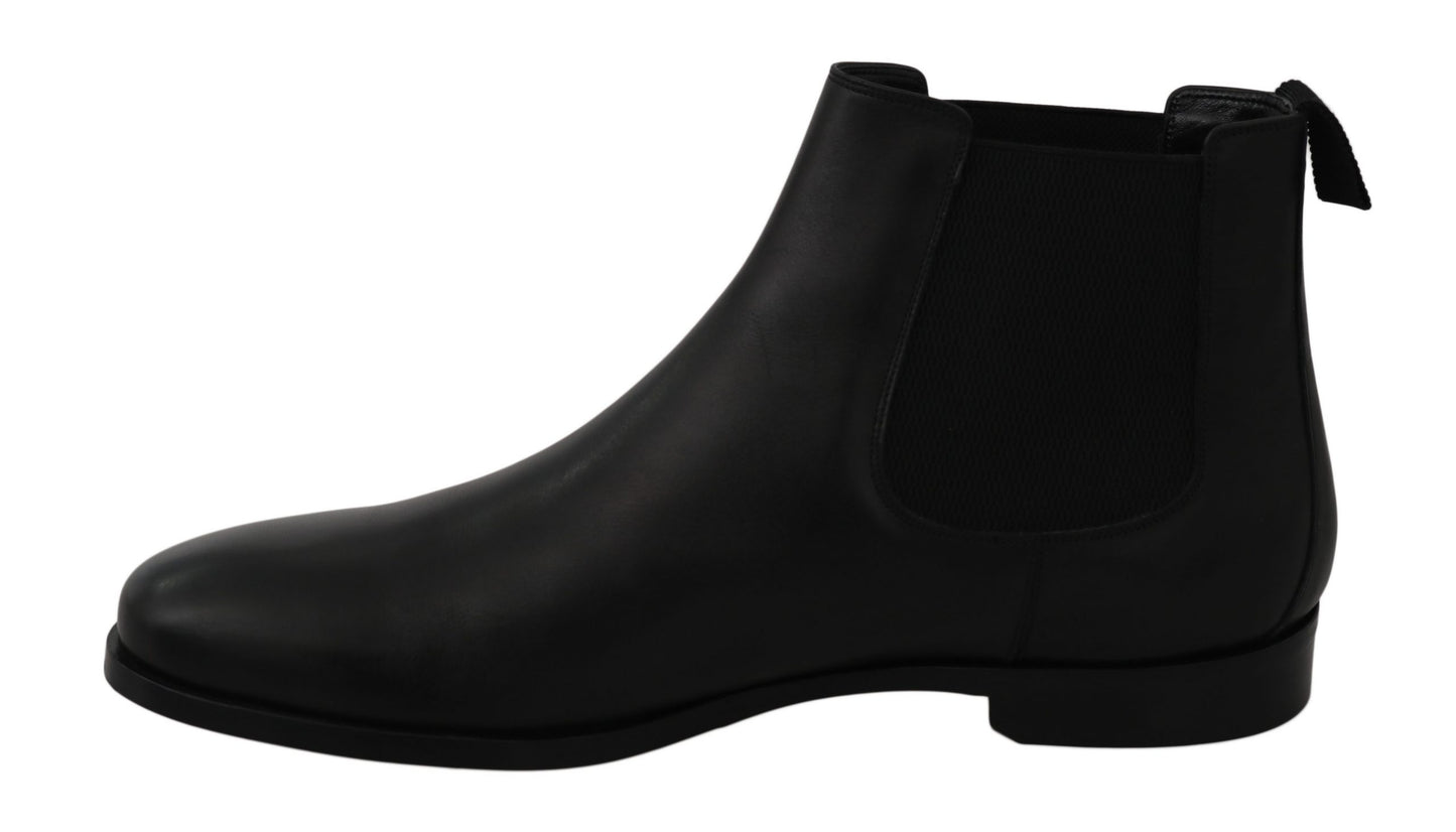 Dolce & Gabbana Elegant Black Derby Leather Boots