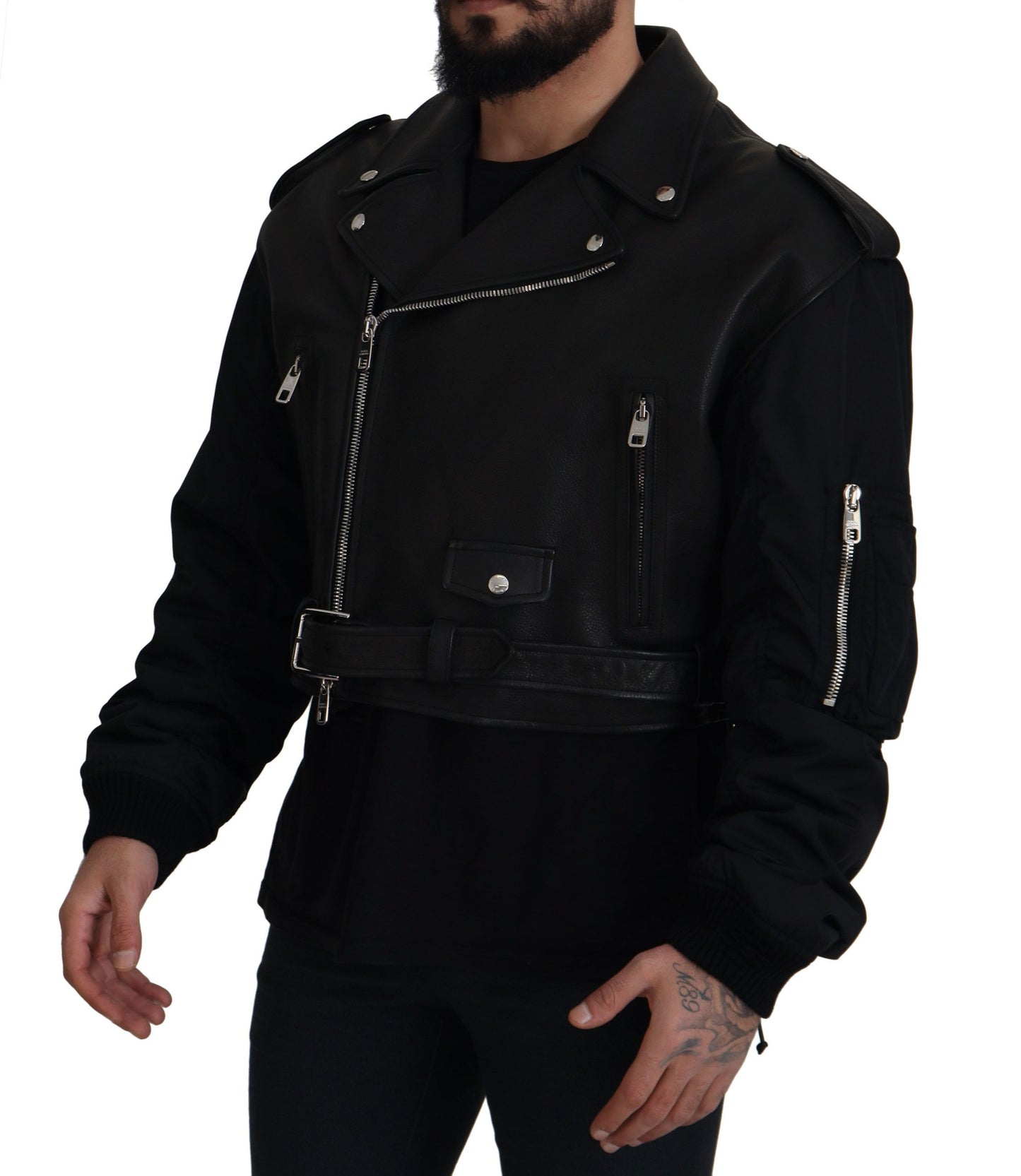 Dolce & Gabbana Black Polyester Biker Coat Zipper Jacket