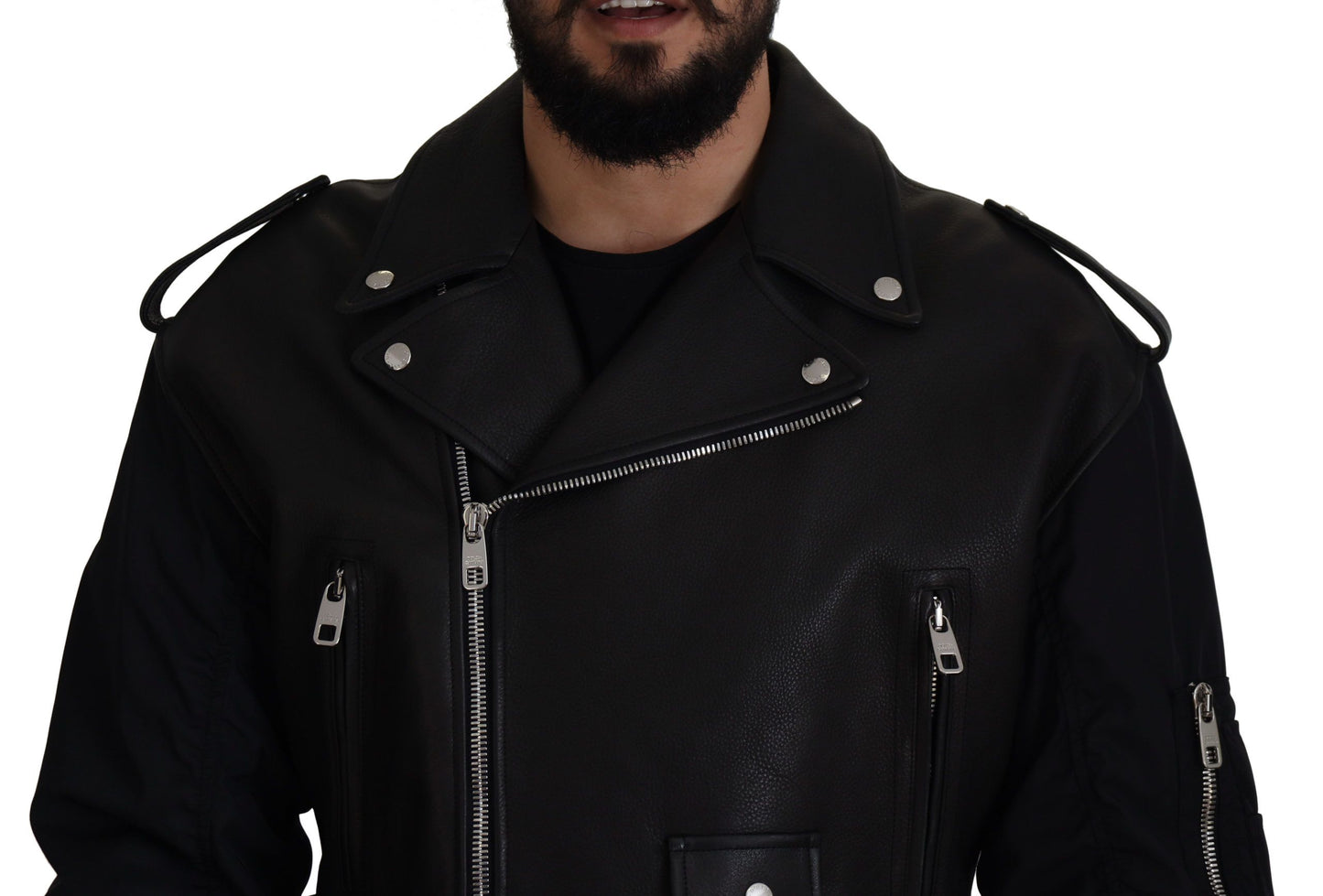 Dolce & Gabbana Black Polyester Biker Coat Zipper Jacket