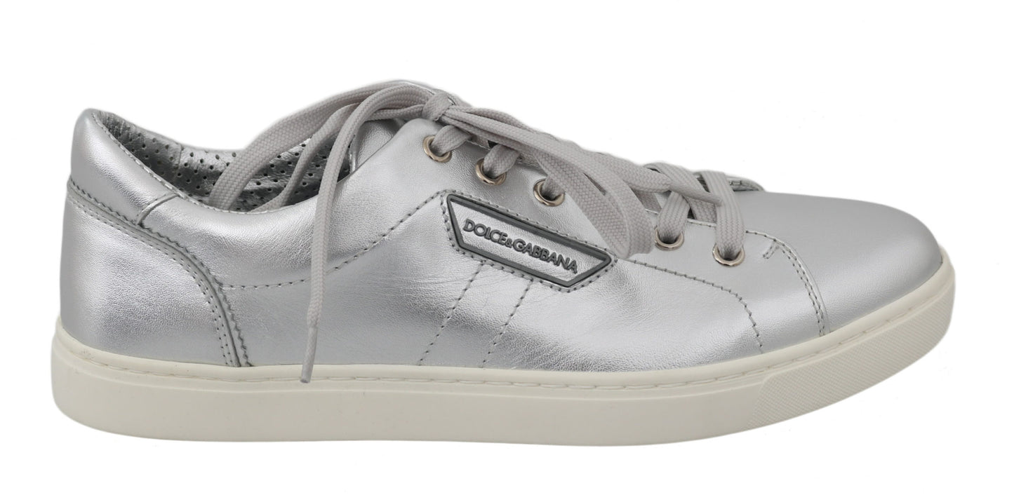 Dolce & Gabbana Elegant Metallic Silver Leather Sneakers