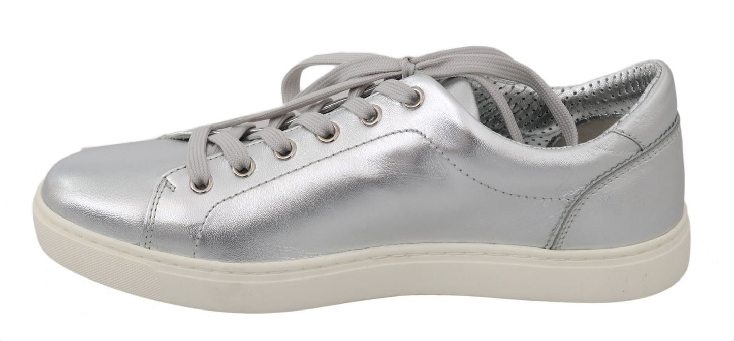 Dolce & Gabbana Elegant Metallic Silver Leather Sneakers