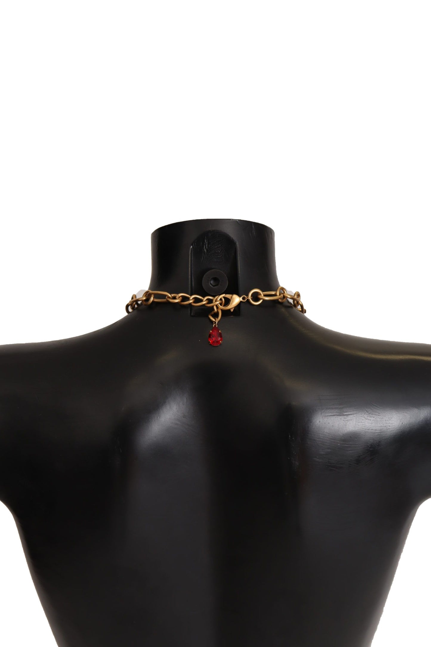 Dolce & Gabbana Gold Brass Chain Red Crystal Pendant Statement Necklace