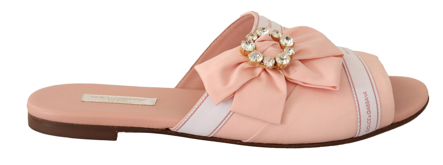 Dolce & Gabbana Crystal Embellished Silk Slides in Pink