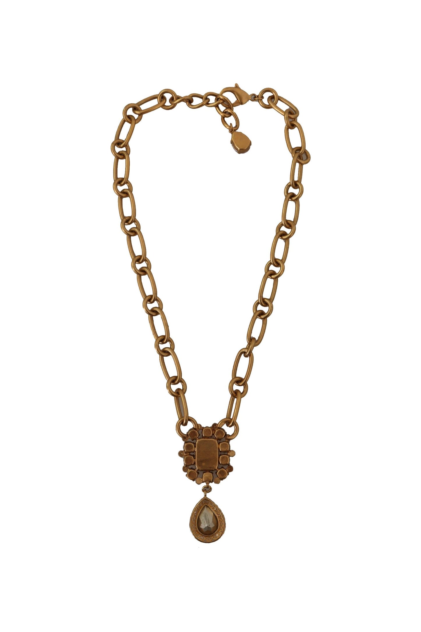 Dolce & Gabbana Gold Brass Chain Red Crystal Pendant Statement Necklace