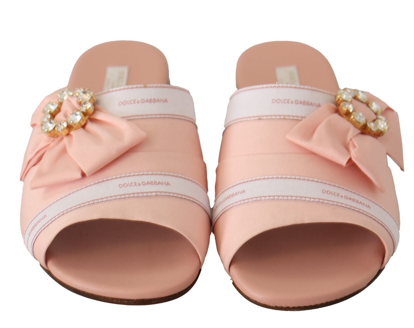 Dolce & Gabbana Crystal Embellished Silk Slides in Pink