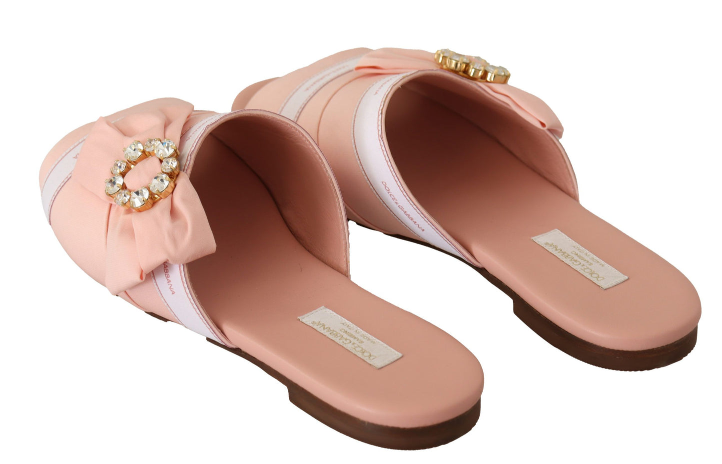 Dolce & Gabbana Crystal Embellished Silk Slides in Pink