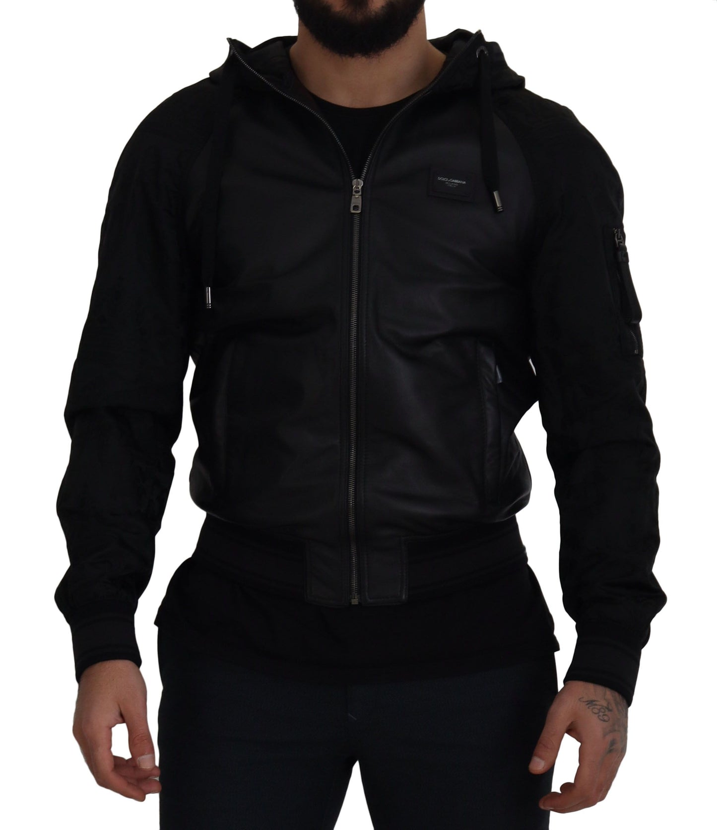 Dolce & Gabbana Sleek Leather Hooded Bomber Jacket