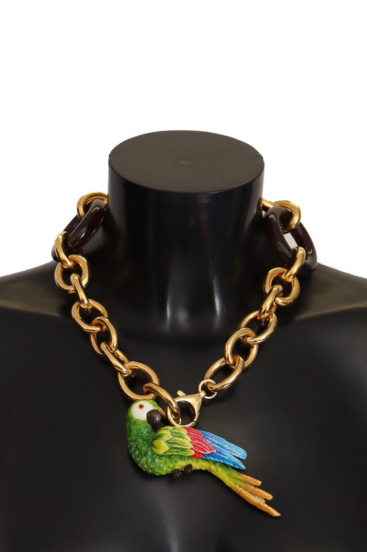 Dolce & Gabbana Champagne Crystal Parrot Charm Necklace