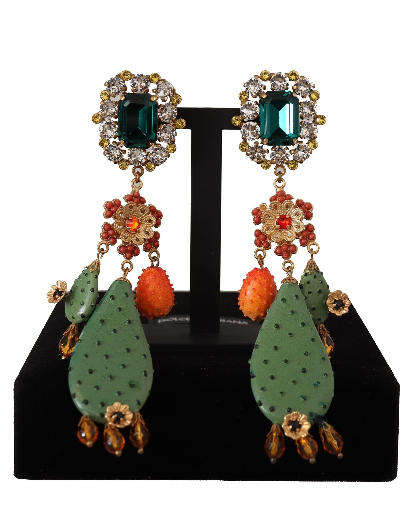 Dolce & Gabbana Elegant Floral Cactus Drop Clip-On Earrings