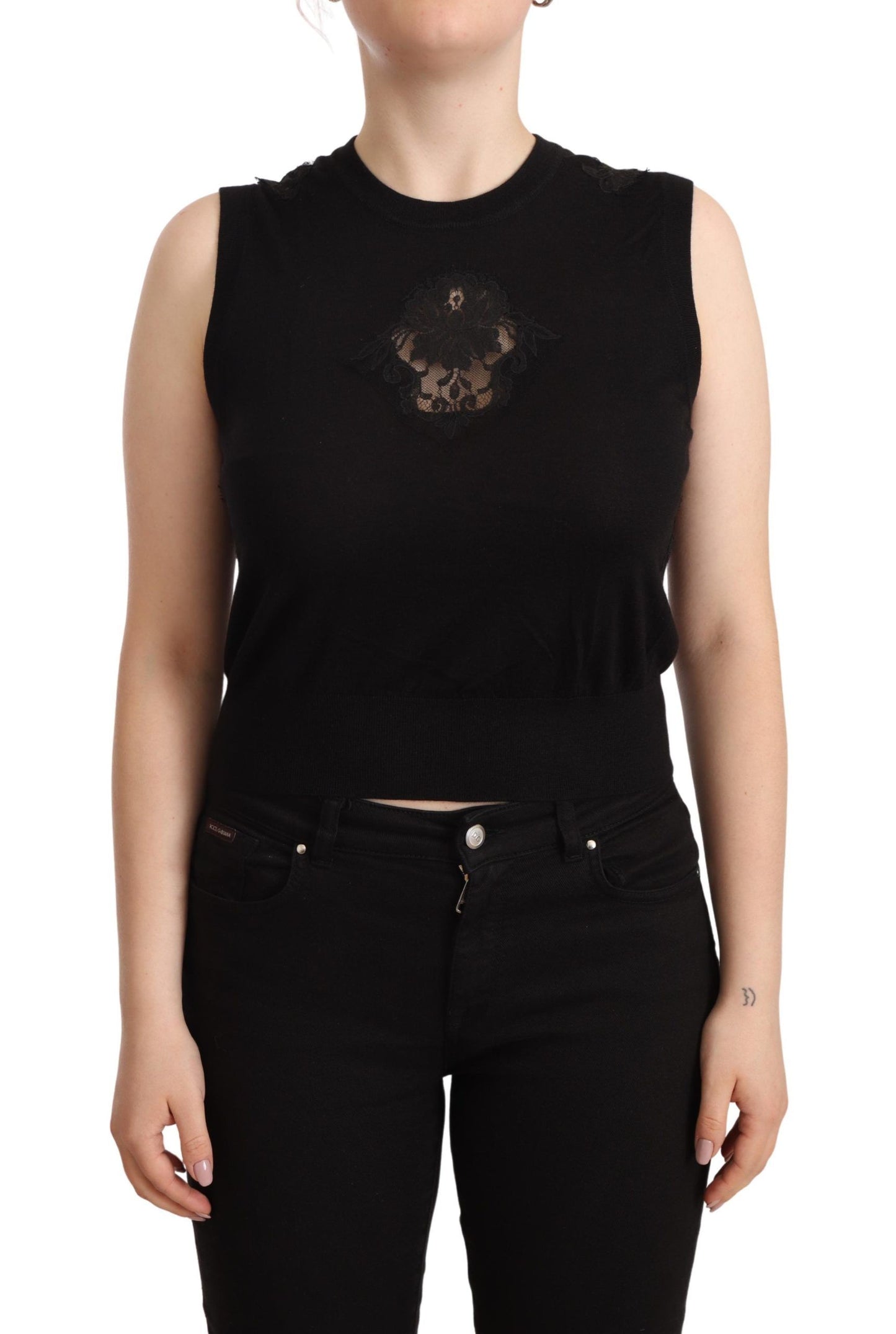 Dolce & Gabbana Black Cashmere Silk Cutout Tank Blouse Top