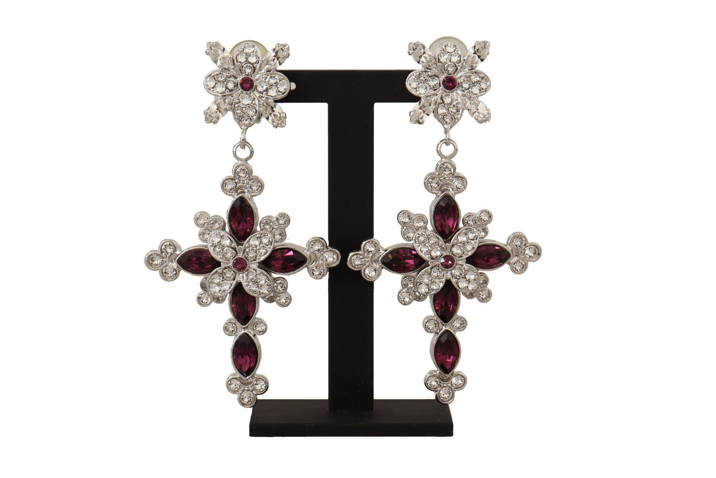 Dolce & Gabbana Elegant Silver Dangling Cross Clip Earrings