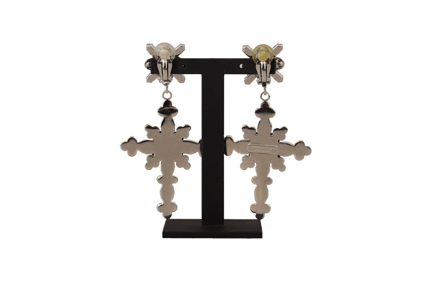 Dolce & Gabbana Elegant Silver Dangling Cross Clip Earrings