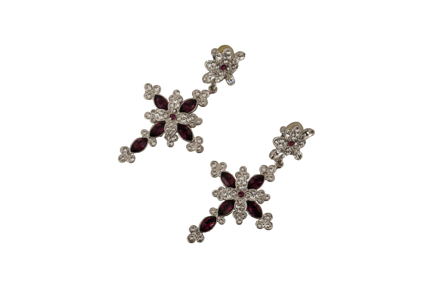 Dolce & Gabbana Elegant Silver Dangling Cross Clip Earrings