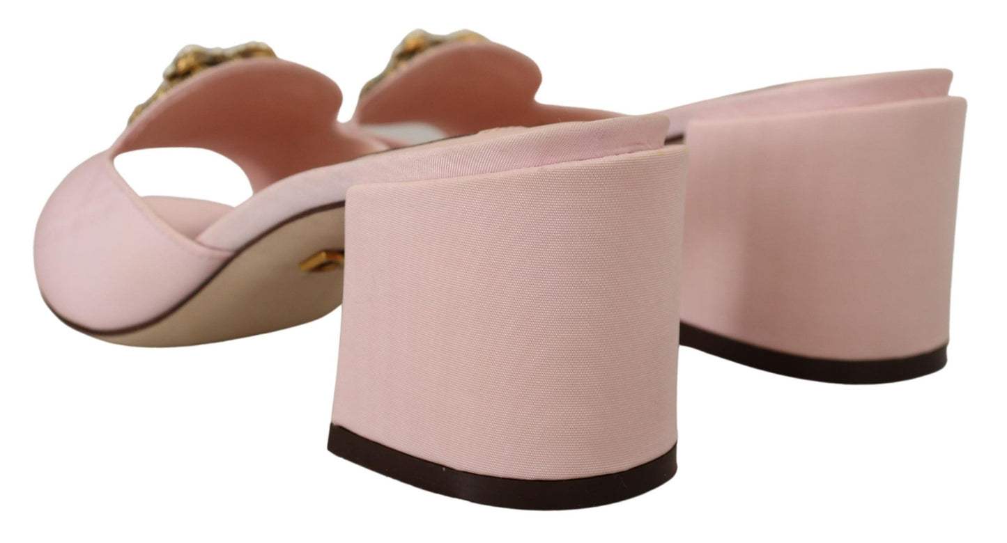 Dolce & Gabbana Elegant Pink Silk Slide Sandals