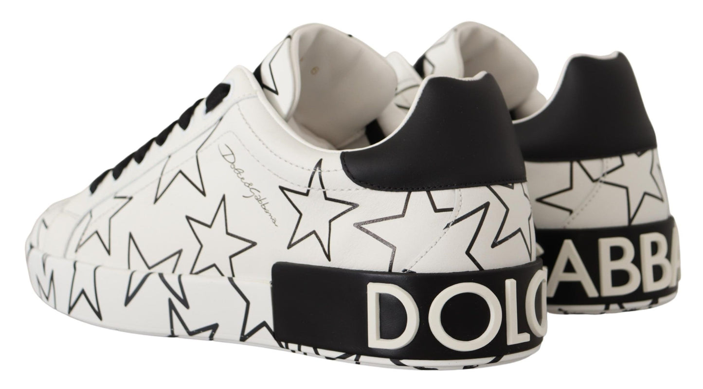 Dolce & Gabbana White Leather Stars Low Top Sneakers Shoes