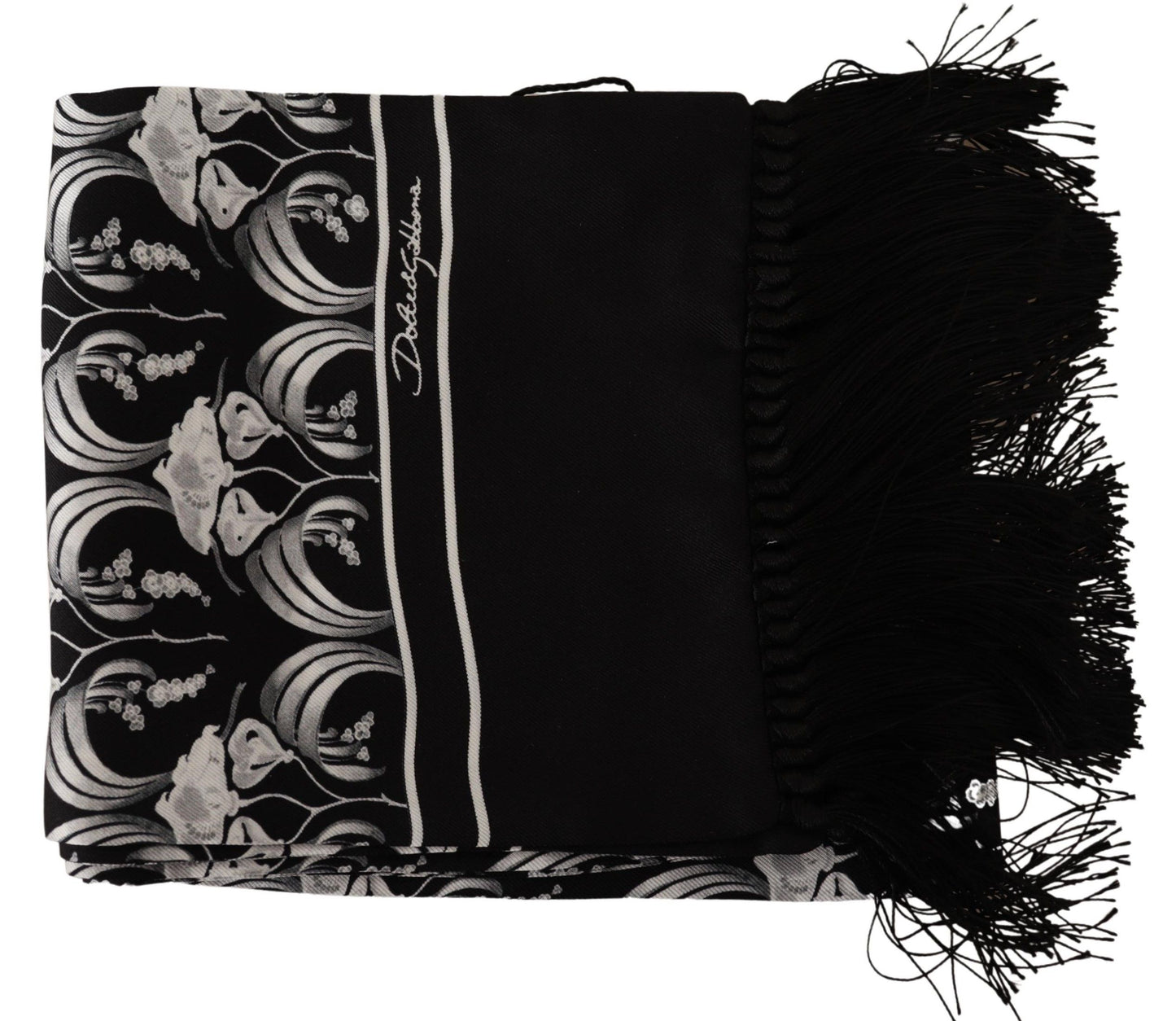 Dolce & Gabbana Elegant Floral Silk Scarf with Fringes