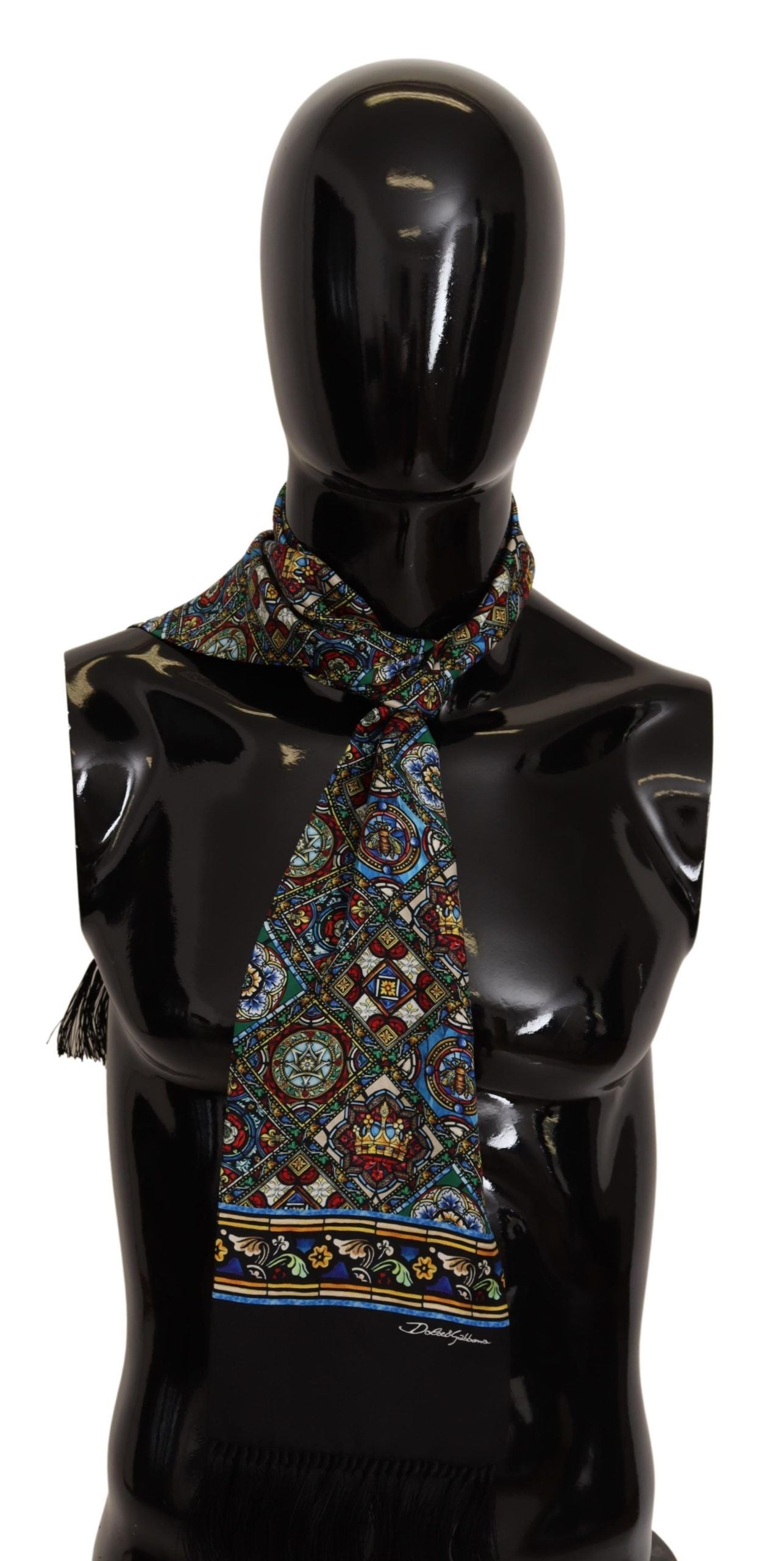 Dolce & Gabbana Elegant Multicolor Silk Scarf with Fringe Details