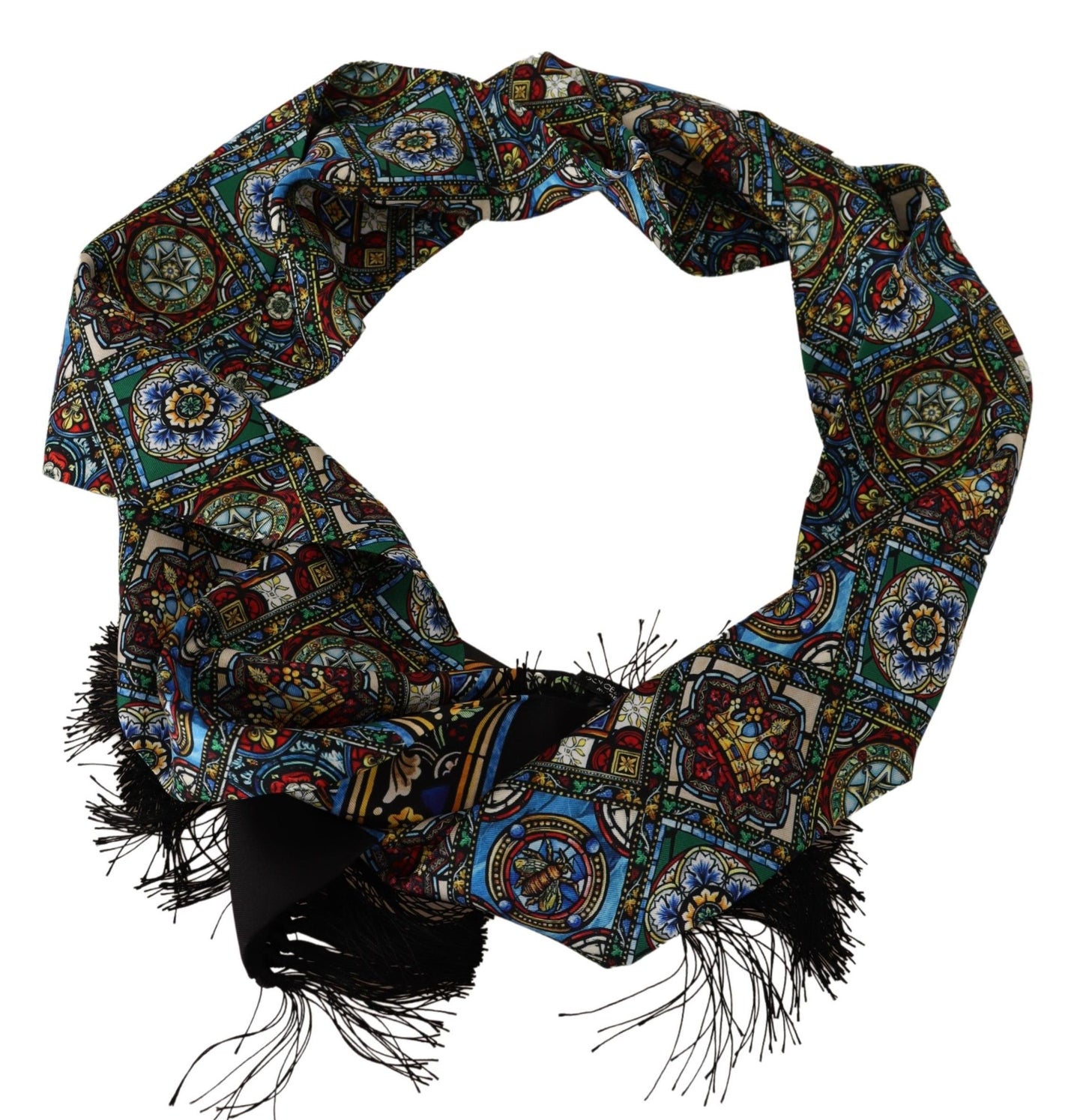 Dolce & Gabbana Elegant Multicolor Silk Scarf with Fringe Details