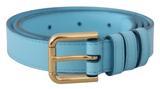 Dolce & Gabbana Elegant Sky Blue Leather Belt with Logo Buckle