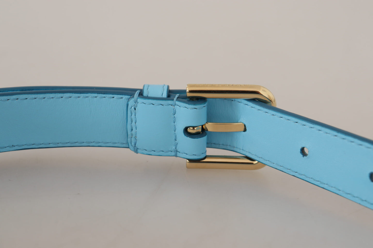 Dolce & Gabbana Elegant Sky Blue Leather Belt with Logo Buckle