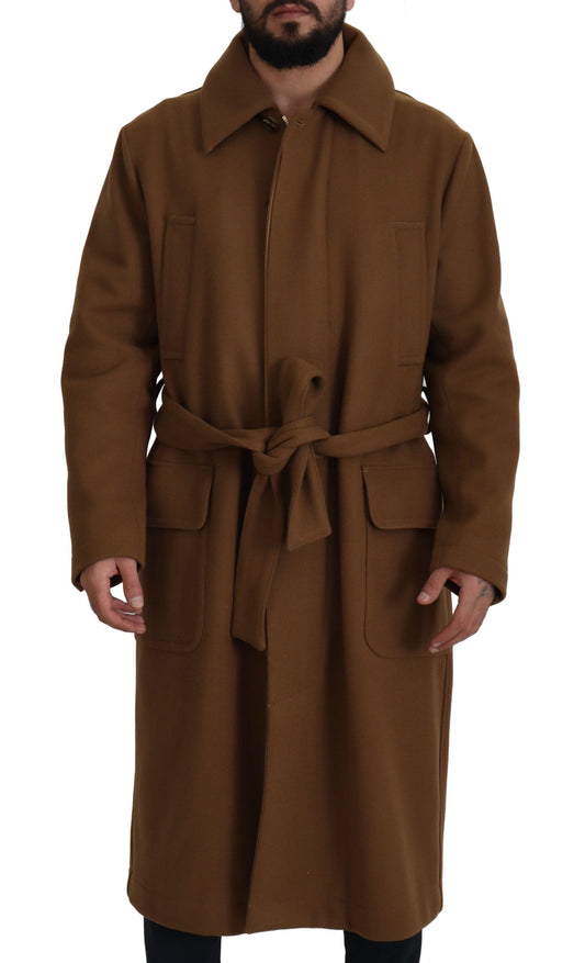 Dolce & Gabbana Elegant Brown Wool Blend Overcoat Jacket