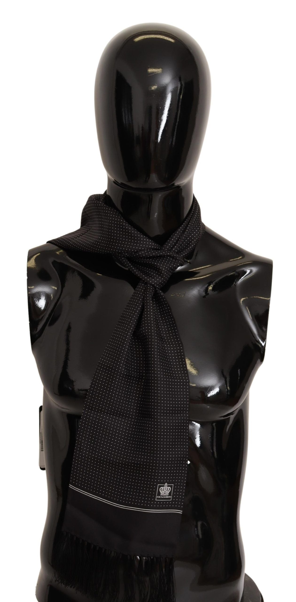 Dolce & Gabbana Elegant Black Silk Scarf with Polka Dots