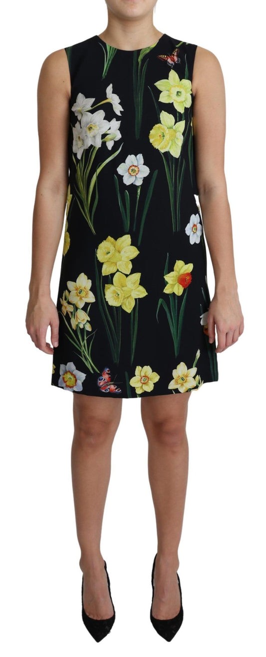 Dolce & Gabbana Elegant Black Floral Shift Mini Dress