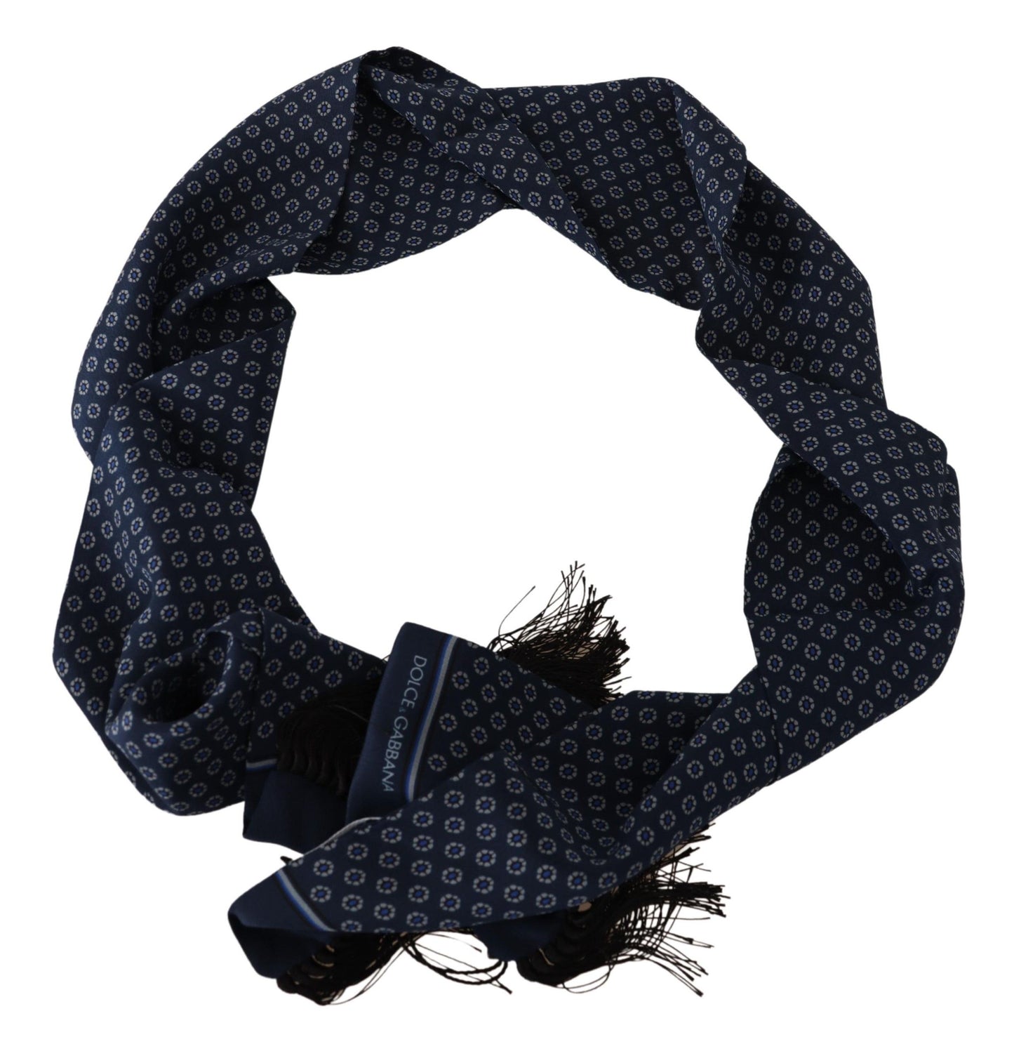 Dolce & Gabbana Elegant Silk Fringed Scarf in Blue Baroque