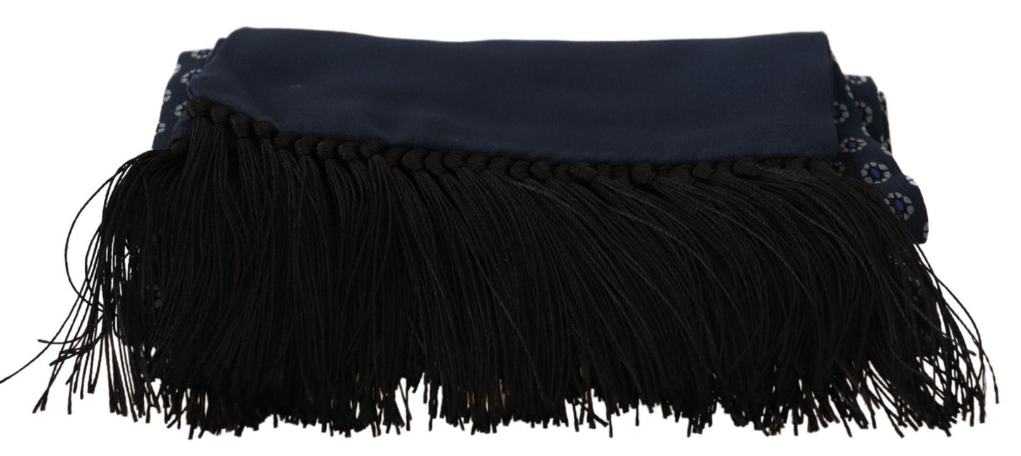 Dolce & Gabbana Elegant Silk Fringed Scarf in Blue Baroque