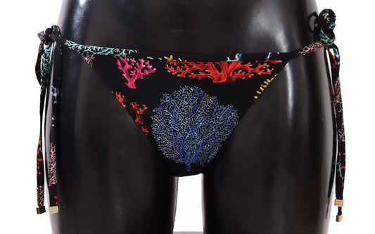 Dolce & Gabbana Elegant Black Coral Printed Bikini Bottom