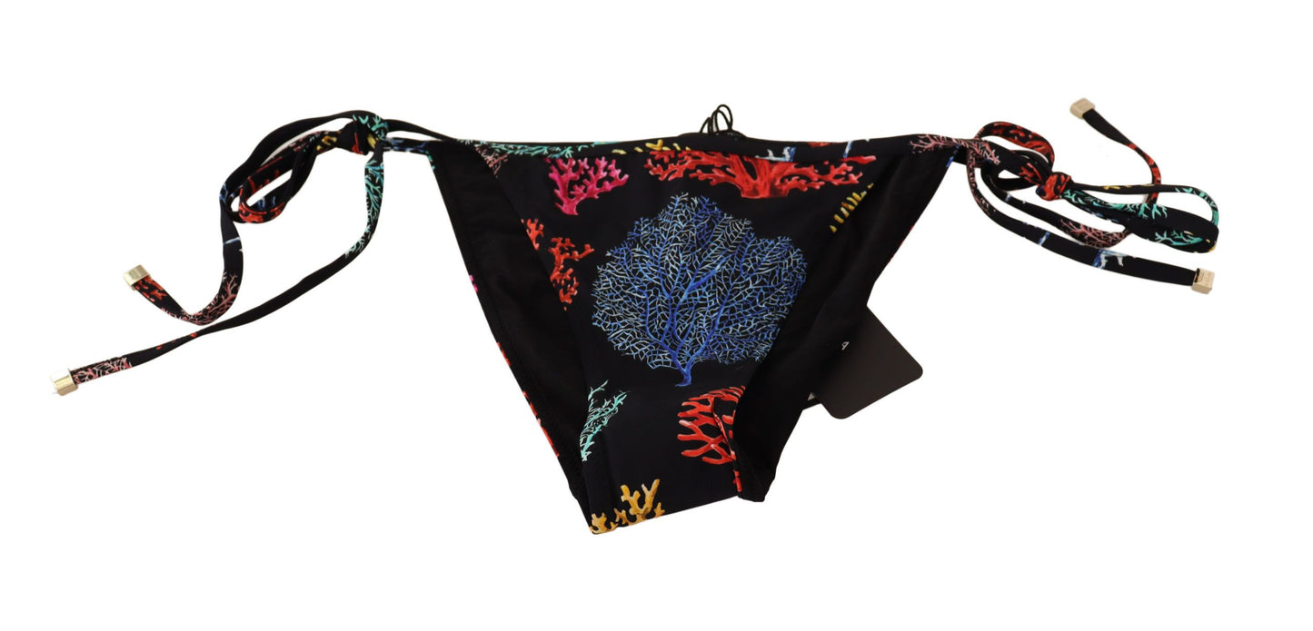 Dolce & Gabbana Elegant Black Coral Printed Bikini Bottom