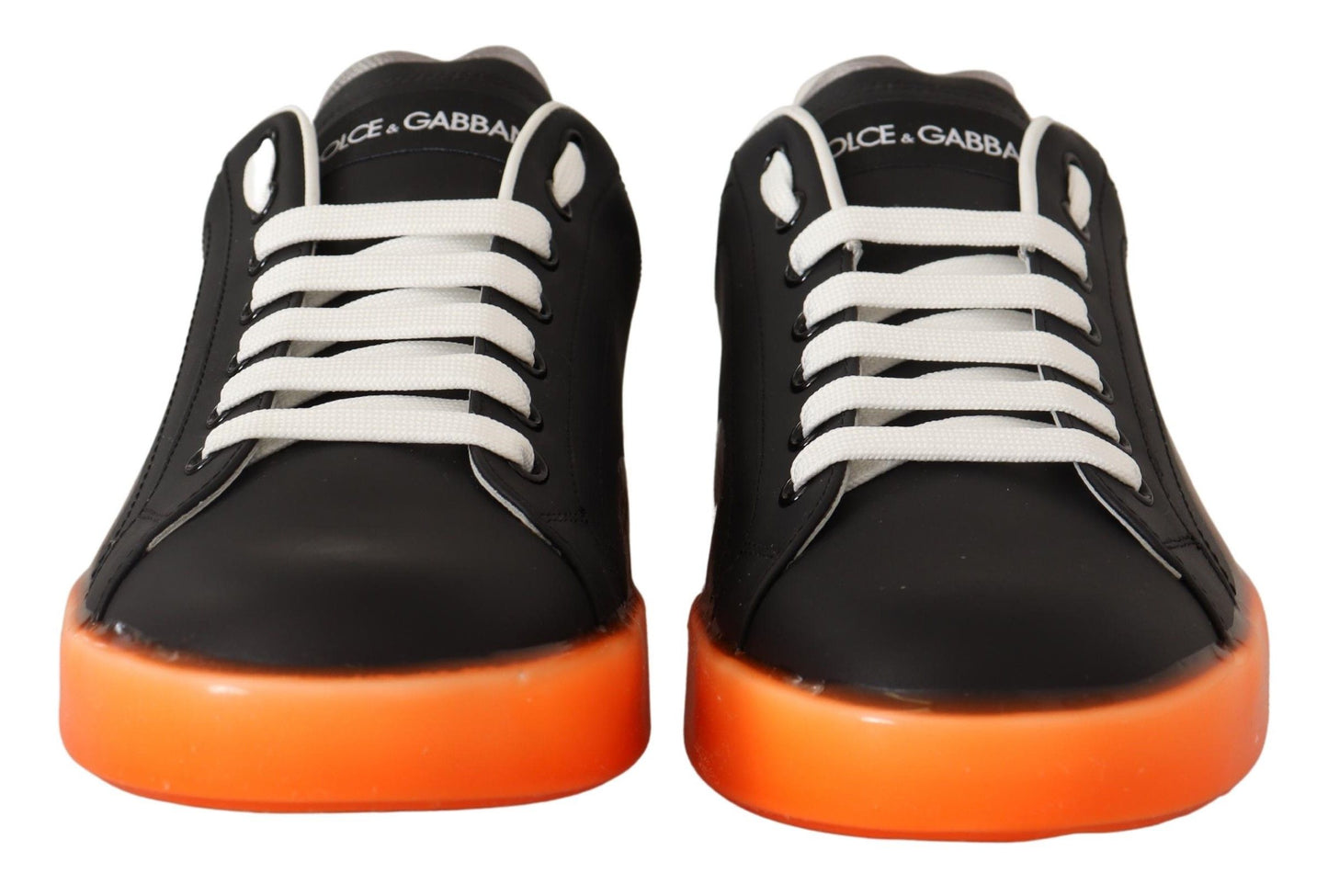 Dolce & Gabbana Elegant Black and Orange Leather Sneakers