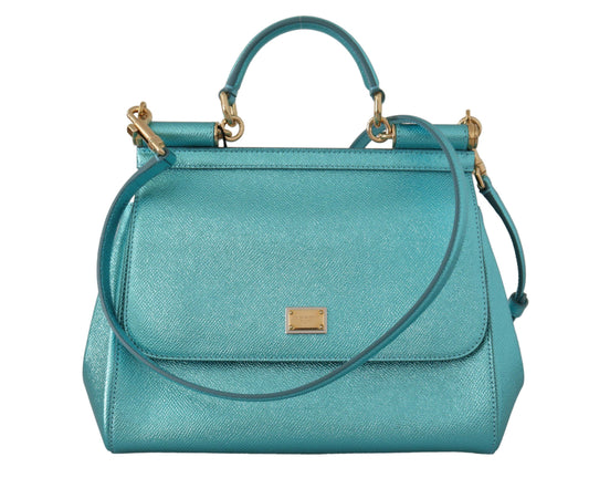 Dolce & Gabbana Elegant Medium Sicily Blue Leather Bag