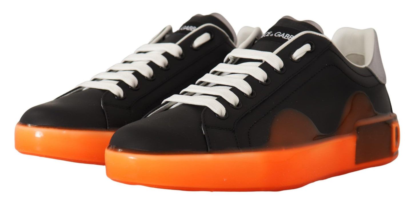 Dolce & Gabbana Elegant Black and Orange Leather Sneakers