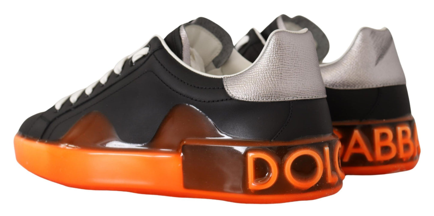 Dolce & Gabbana Elegant Black and Orange Leather Sneakers