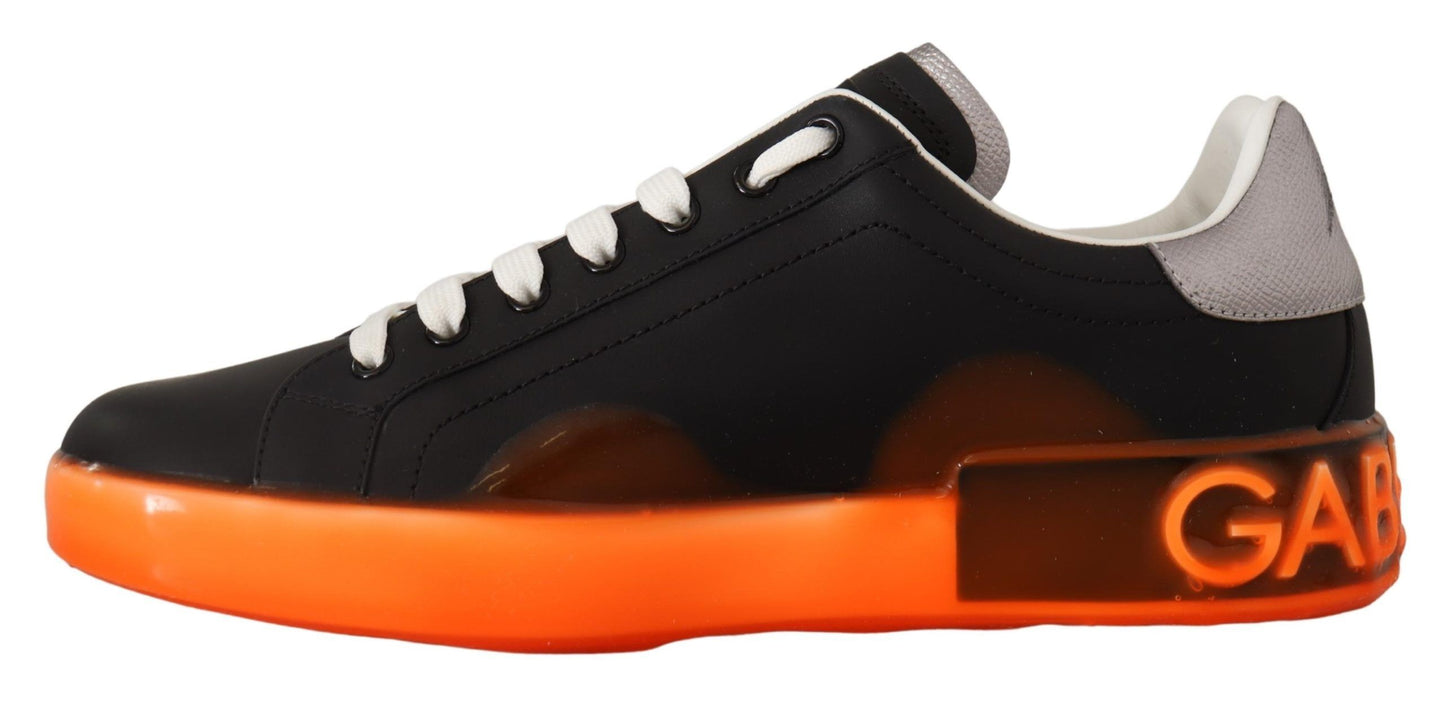 Dolce & Gabbana Elegant Black and Orange Leather Sneakers