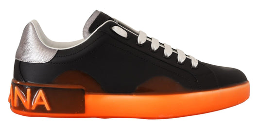 Dolce & Gabbana Elegant Black and Orange Leather Sneakers