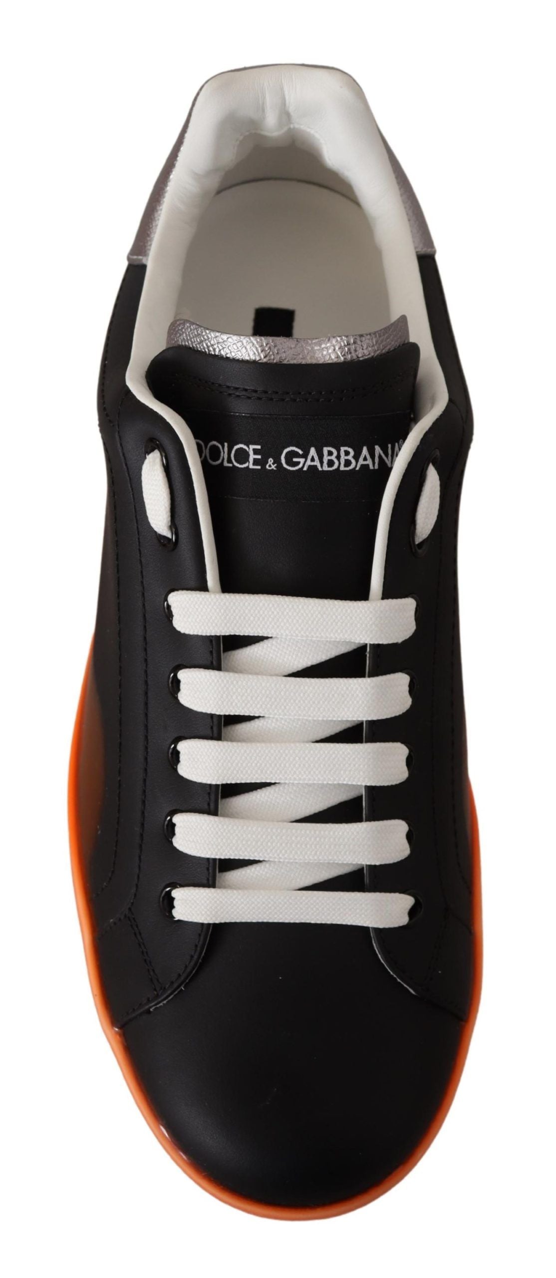 Dolce & Gabbana Elegant Black and Orange Leather Sneakers