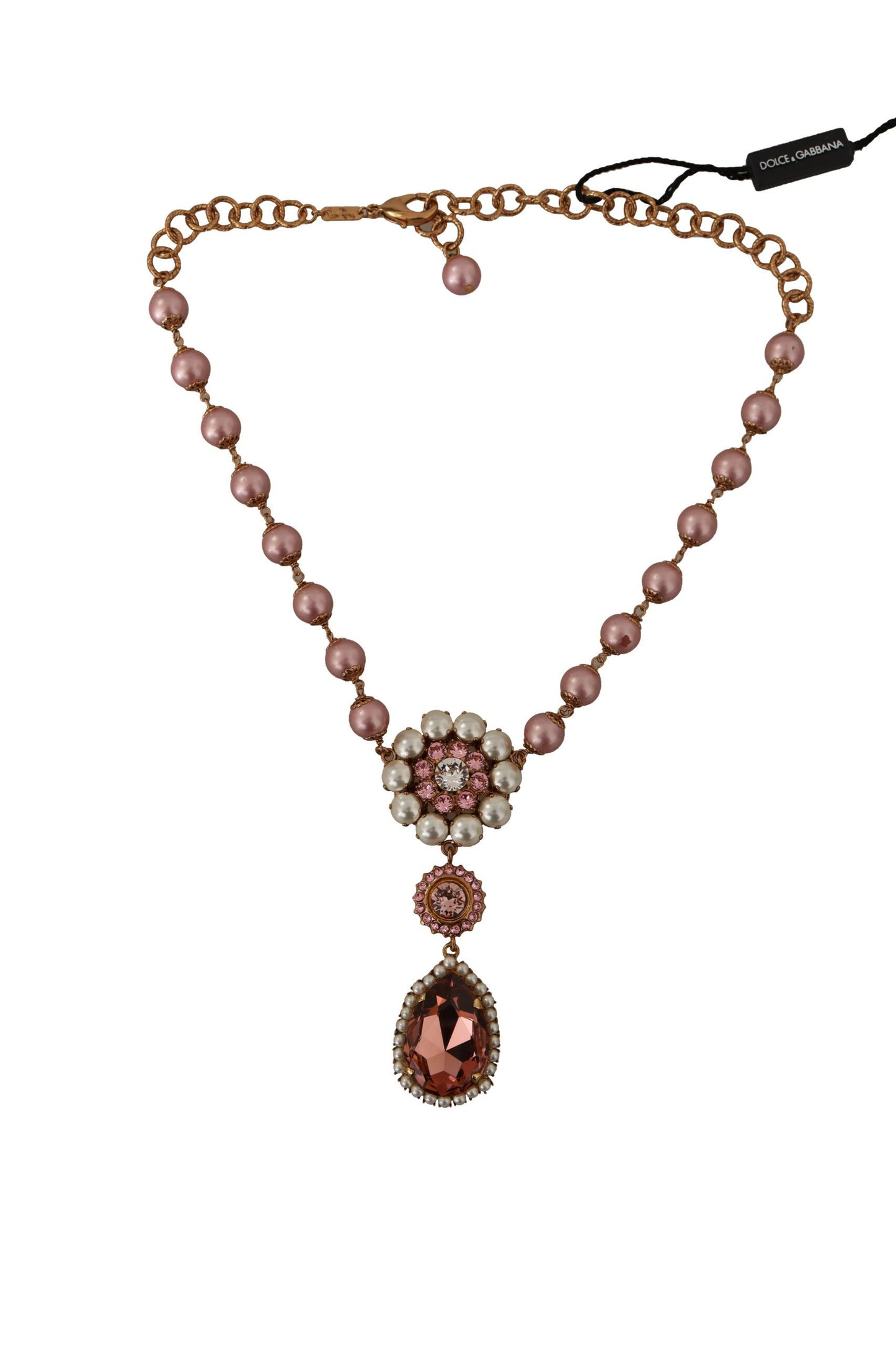 Dolce & Gabbana Elegant Gold Tone Faux Pearl Charm Necklace