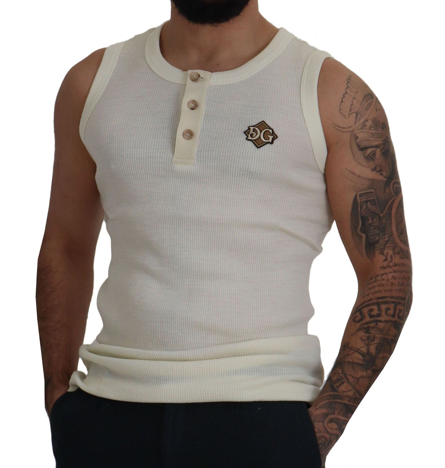 Dolce & Gabbana Off White Wool Tank Top Sleeveless T-shirt