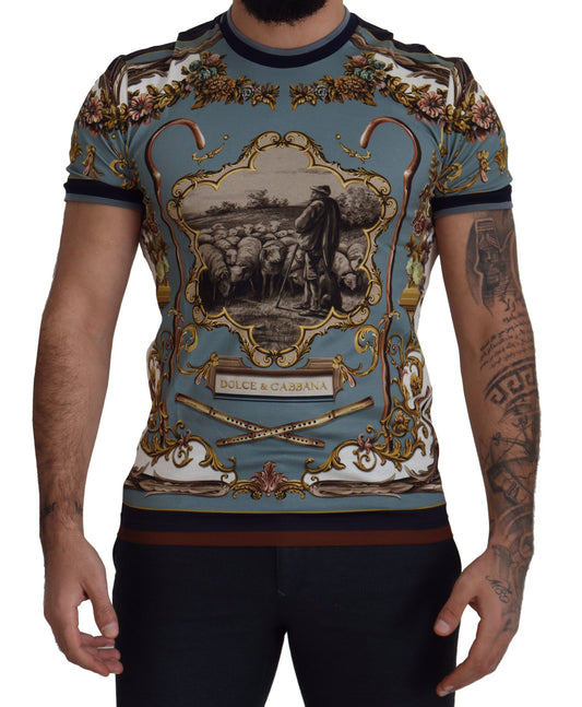 Dolce & Gabbana Chic Blue Baroque Motif Cotton Tee