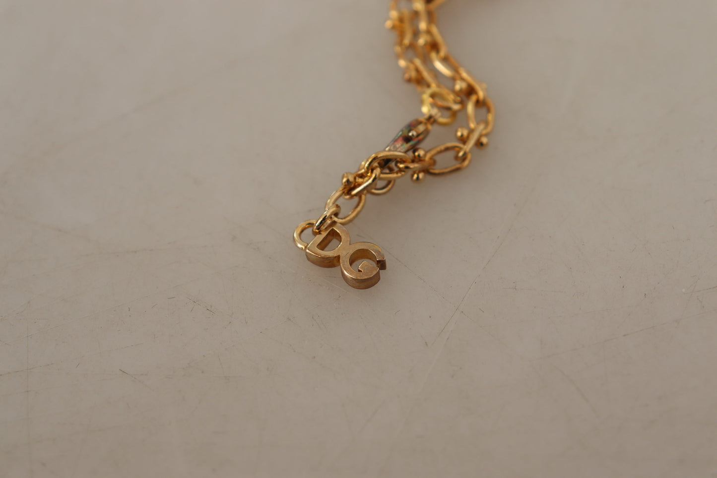 Dolce & Gabbana Gold Tone Brass Logo Charm Necklace