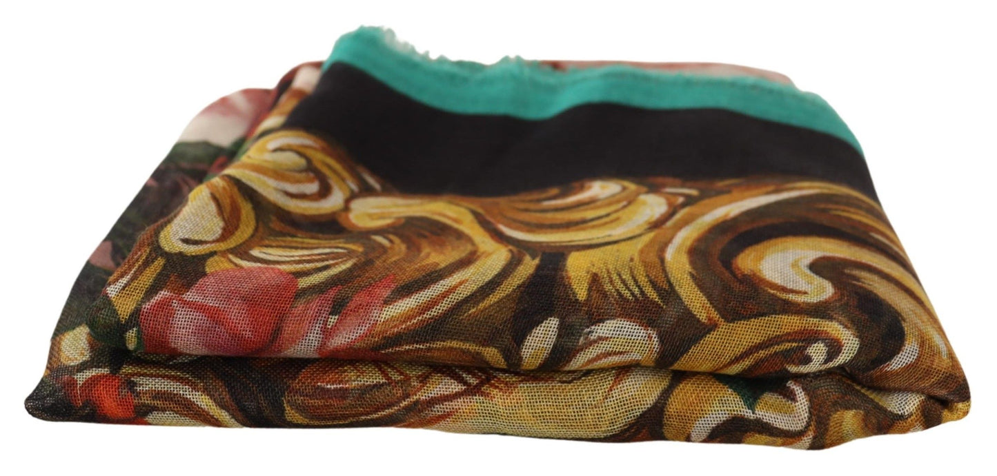 Dolce & Gabbana Multicolor Floral Print Cashmere Shawl Scarf