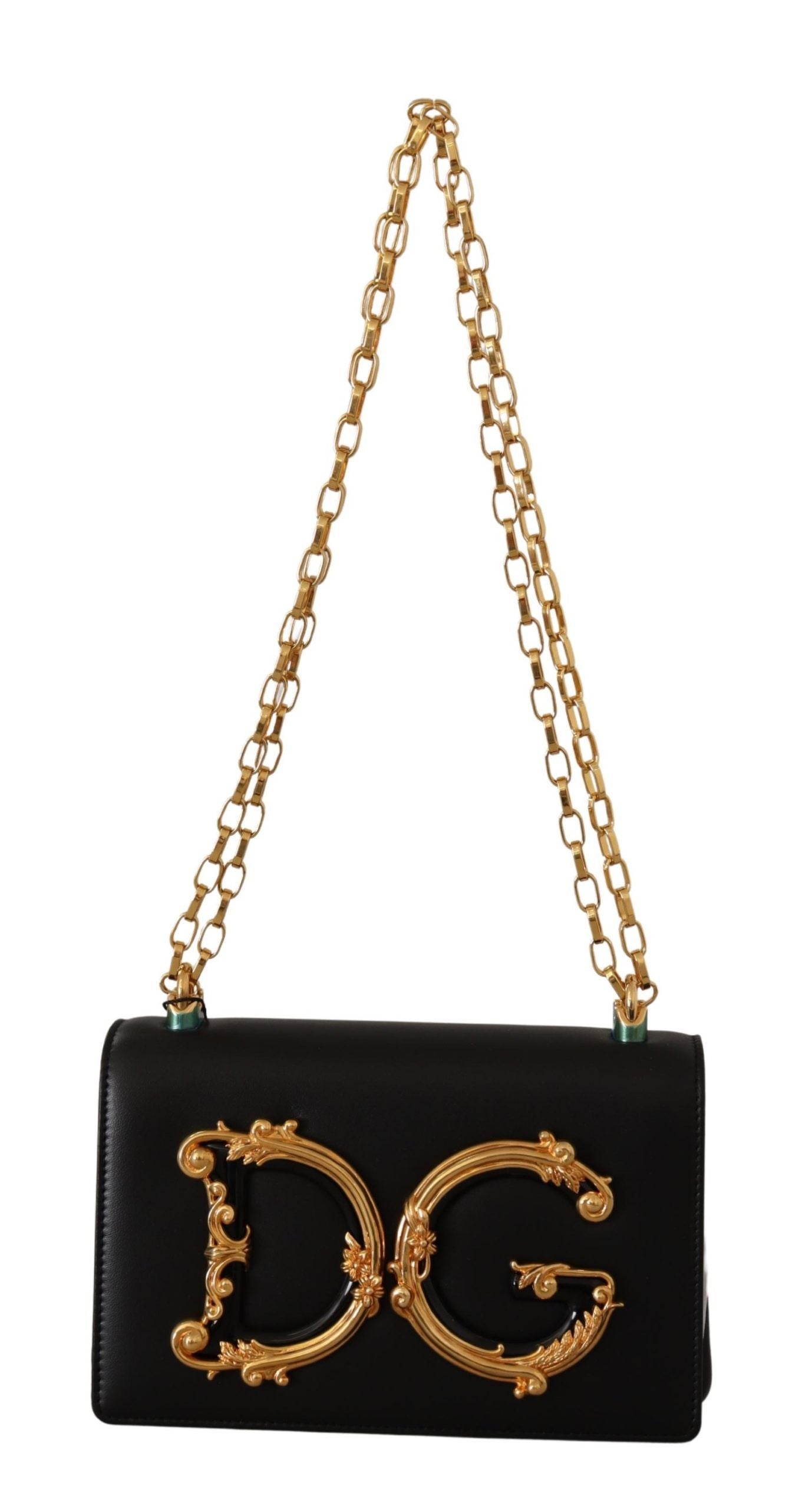 Dolce & Gabbana Elegant Black Leather Shoulder Purse with Gold Accents