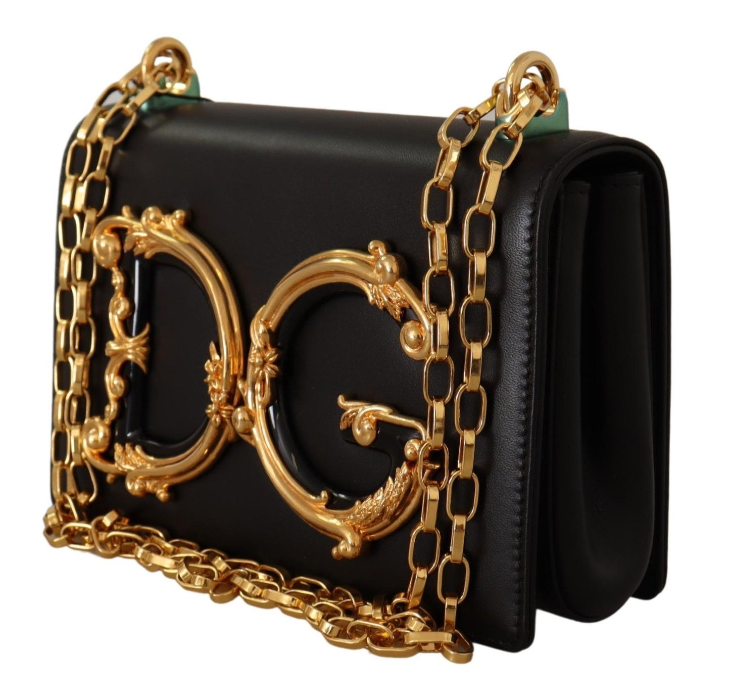 Dolce & Gabbana Elegant Black Leather Shoulder Purse with Gold Accents